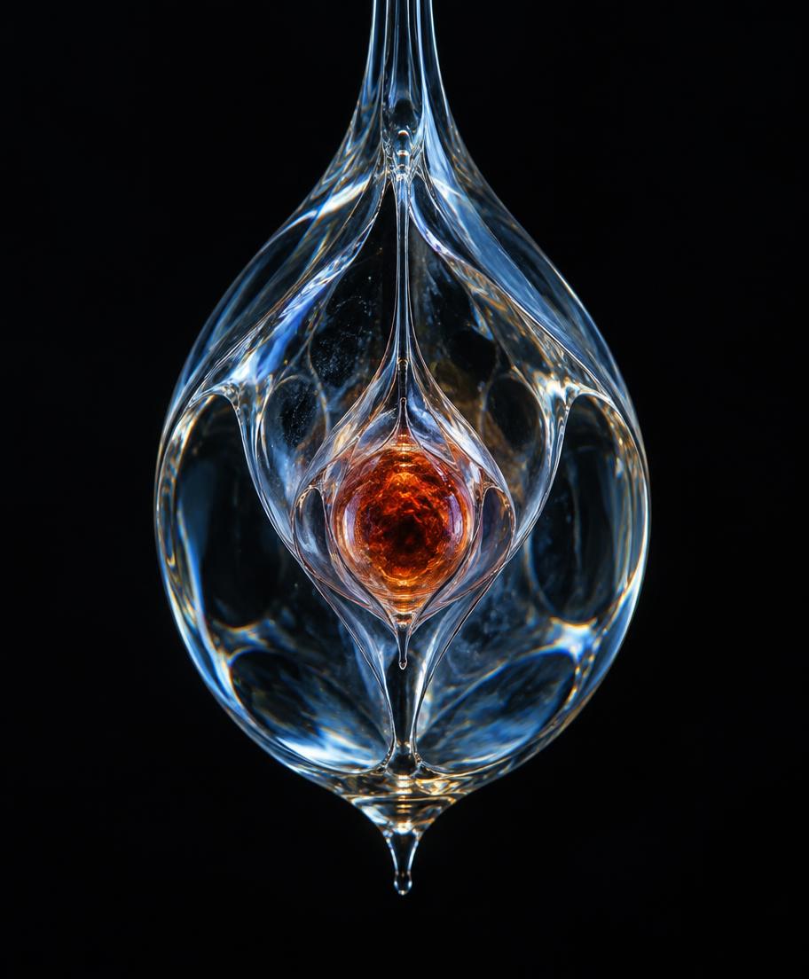 Suspended translucent vessel with an ember core